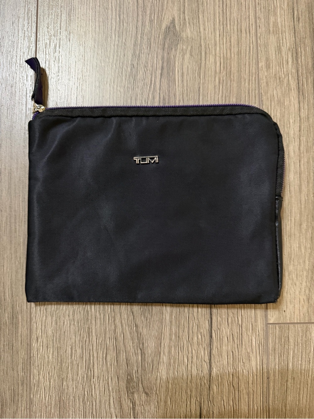Tumi Black Nylon Travel Pouch with Purple Zipper Trim